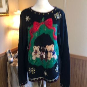 B.P Design Holiday sweater with wreath full of festive teddy bears ugly sweater